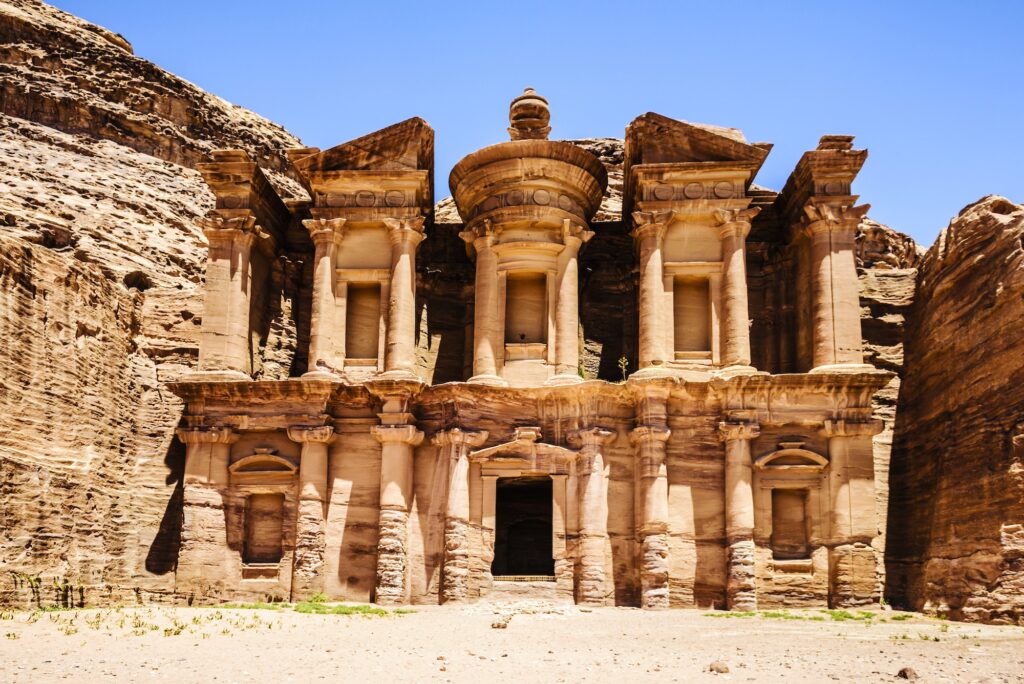 El Deir building carved into cliff face, Petra, Jordan, Jordan