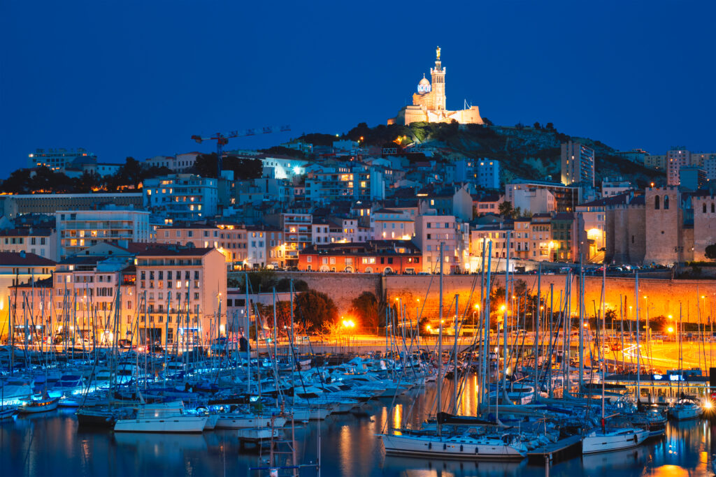 Marseille Old Port in the night. Marseille, France